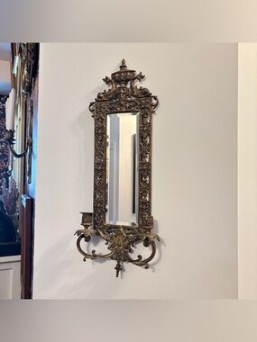 Vintage Bradley & Hubbard Beveled Mirror Gilt Brass 2 Candle Holder Wall Sconce